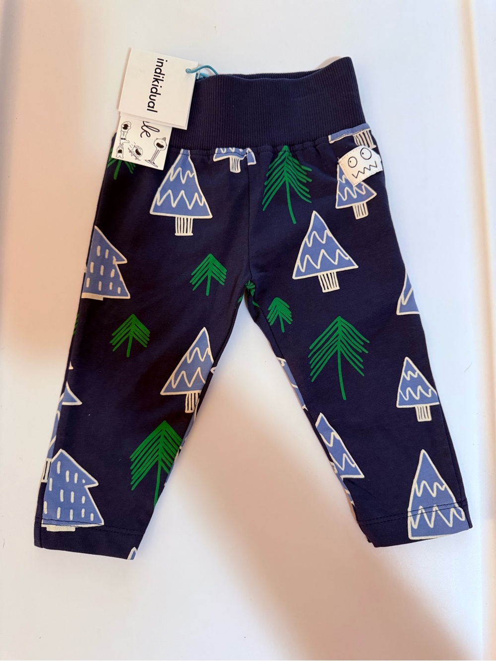 Indikidual Navy Leggings with Green & Light Blue Tree Print